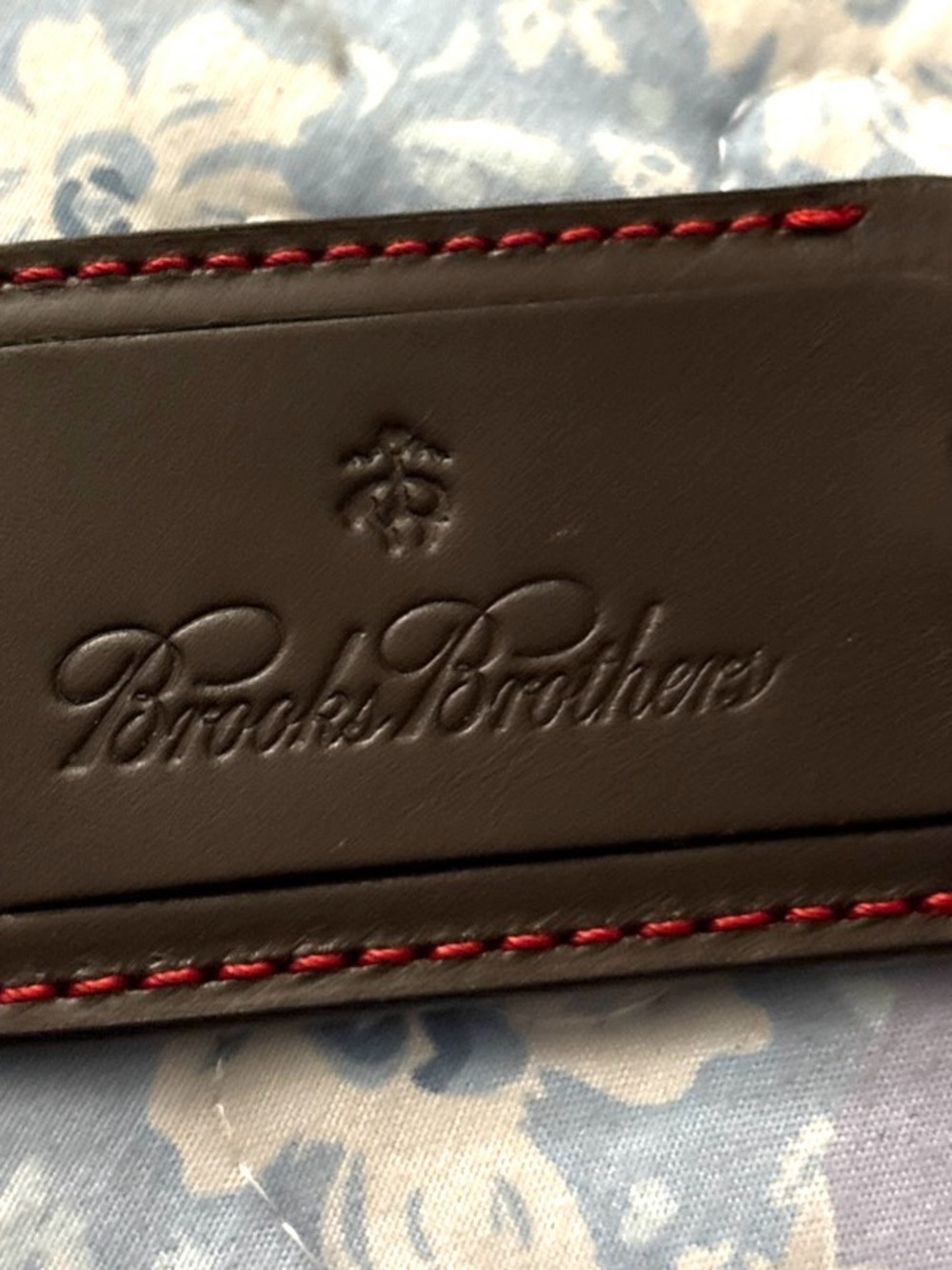 Brooks Brothers Dark Brown Leather Luggage Tag with Red Stitching